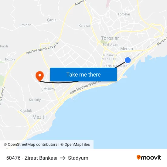 50476 - Ziraat Bankası to Stadyum map