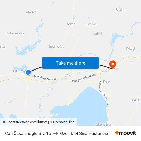 Can Özşahinoğlu Blv. 1a to Özel İbn-I Sina Hastanesi map