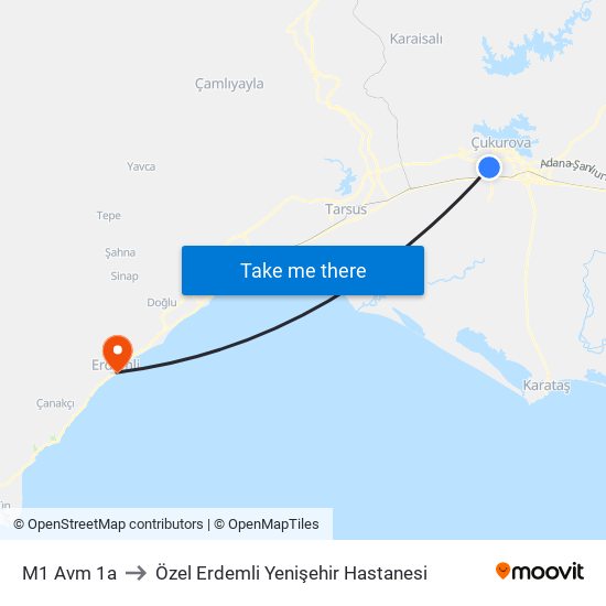 M1 Avm 1a to Özel Erdemli Yenişehir Hastanesi map