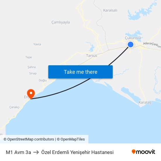 M1 Avm 3a to Özel Erdemli Yenişehir Hastanesi map