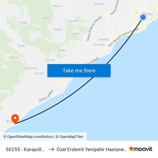 50255 - Karayolları to Özel Erdemli Yenişehir Hastanesi map