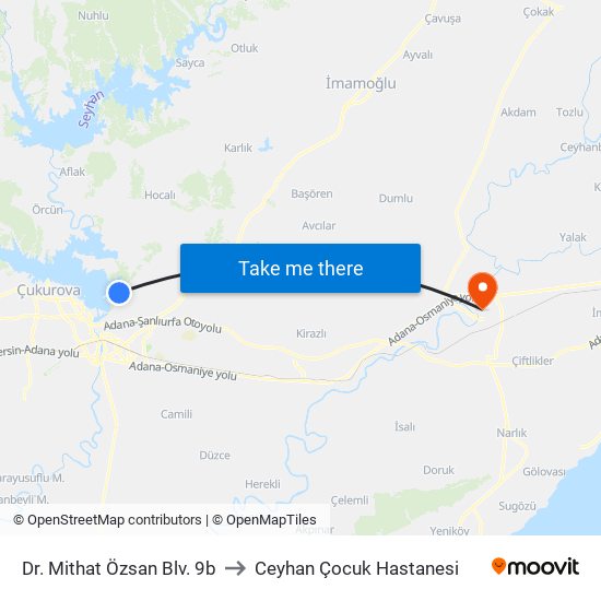 Dr. Mithat Özsan Blv. 9b to Ceyhan Çocuk Hastanesi map