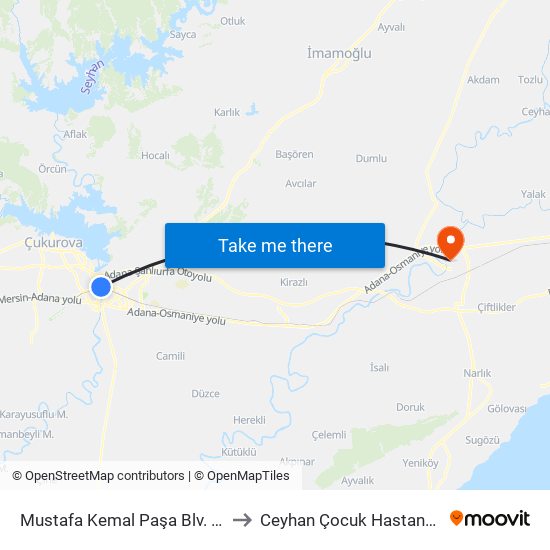 Mustafa Kemal Paşa Blv. 7b to Ceyhan Çocuk Hastanesi map