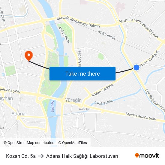 Kozan Cd. 5a to Adana Halk Sağlığı Laboratuvarı map