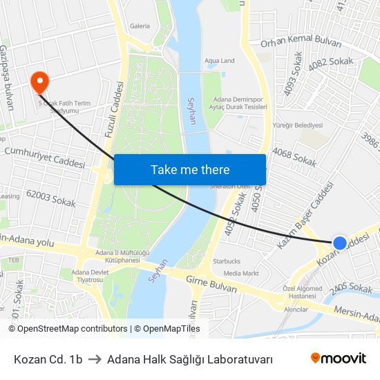 Kozan Cd. 1b to Adana Halk Sağlığı Laboratuvarı map