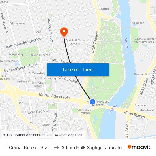 T.Cemal Beriker Blv. 1a to Adana Halk Sağlığı Laboratuvarı map