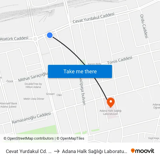 Cevat Yurdakul Cd. 1a to Adana Halk Sağlığı Laboratuvarı map