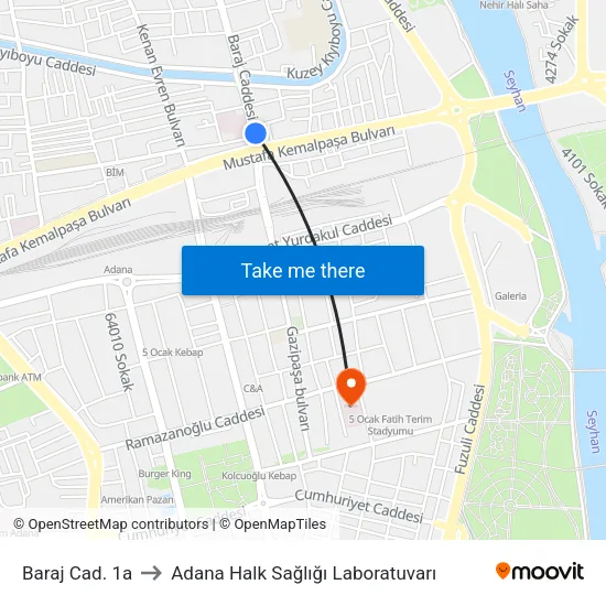 Baraj Cad. 1a to Adana Halk Sağlığı Laboratuvarı map