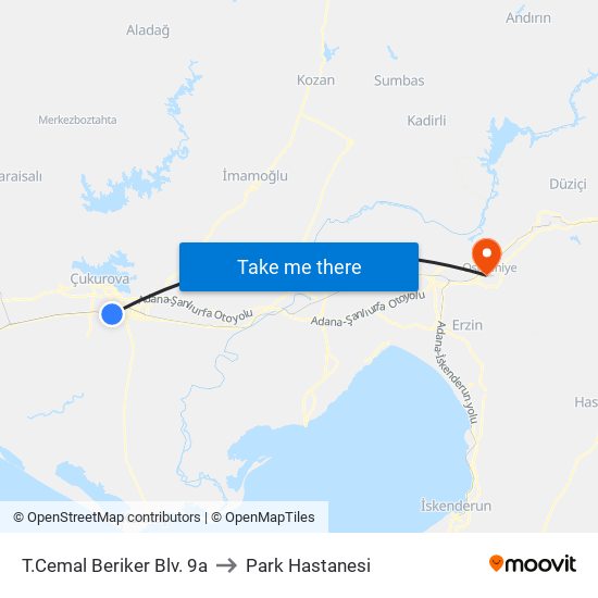T.Cemal Beriker Blv. 9a to Park Hastanesi map