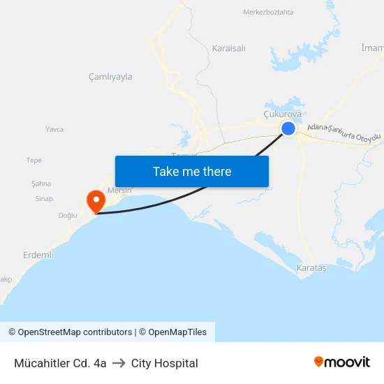 Mücahitler Cd. 4a to City Hospital map