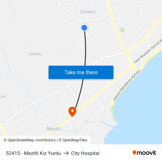52415 - Mezitli Kız Yurdu to City Hospital map