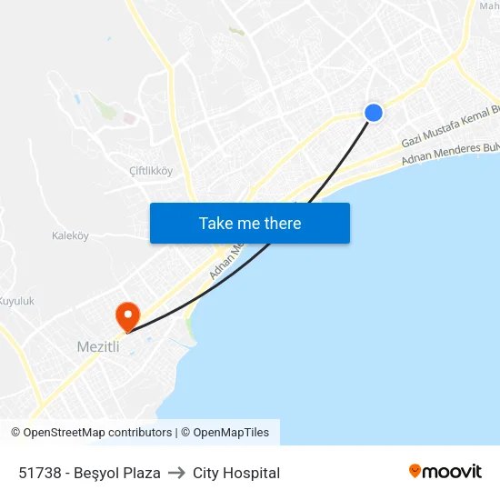 51738 - Beşyol Plaza to City Hospital map