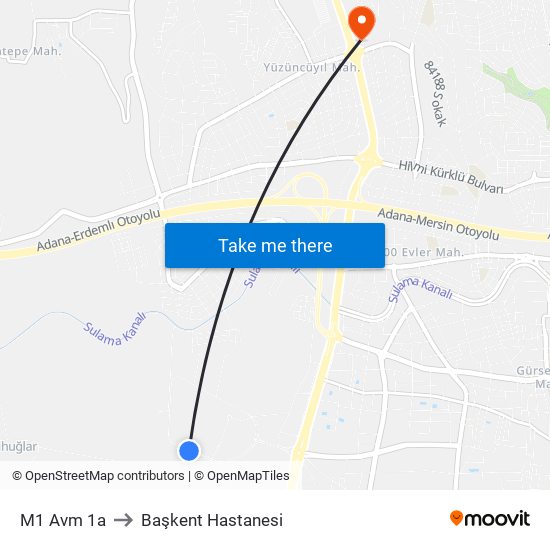 M1 Avm 1a to Başkent Hastanesi map