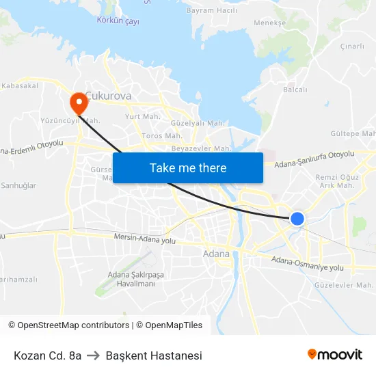 Kozan Cd. 8a to Başkent Hastanesi map