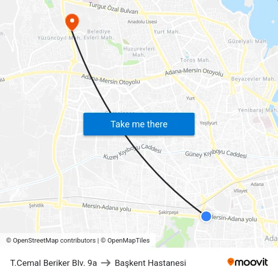 T.Cemal Beriker Blv. 9a to Başkent Hastanesi map