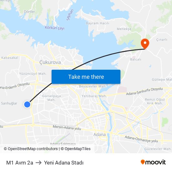 M1 Avm 2a to Yeni Adana Stadı map