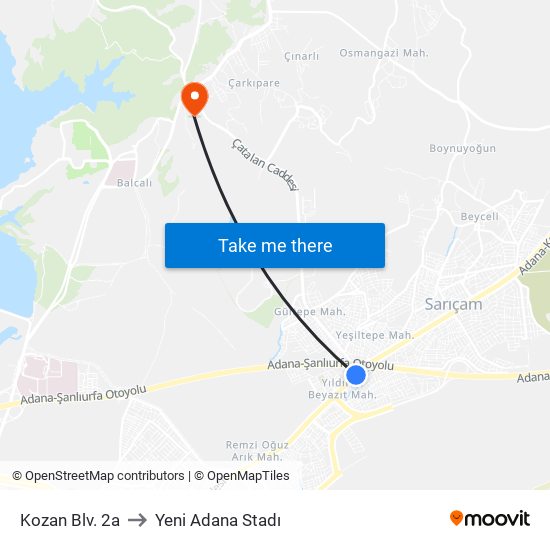 Kozan Blv. 2a to Yeni Adana Stadı map