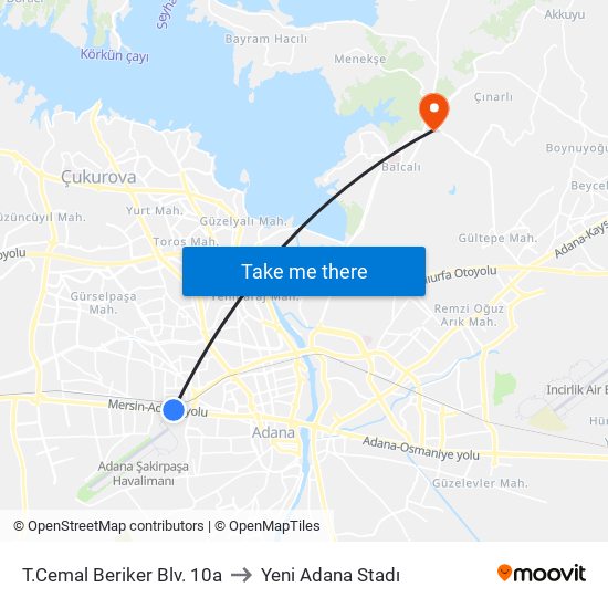 T.Cemal Beriker Blv. 10a to Yeni Adana Stadı map