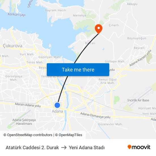 Atatürk Caddesi 2. Durak to Yeni Adana Stadı map