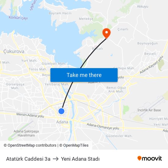 Atatürk Caddesi 3a to Yeni Adana Stadı map