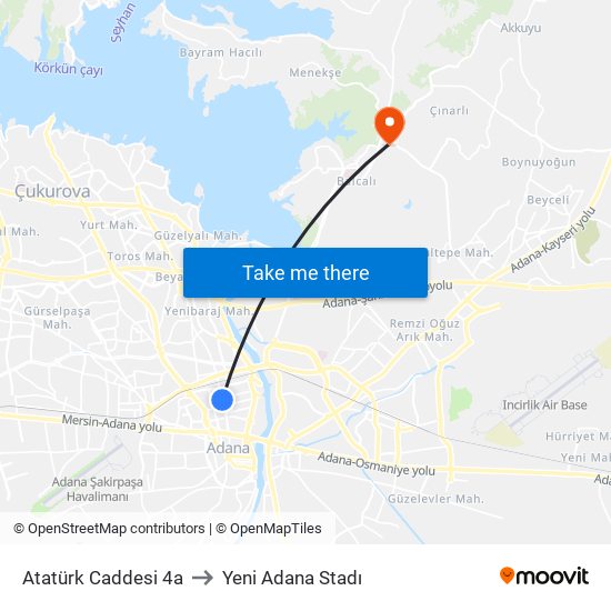 Atatürk Caddesi 4a to Yeni Adana Stadı map