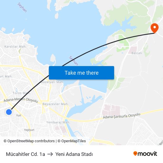 Mücahitler Cd. 1a to Yeni Adana Stadı map