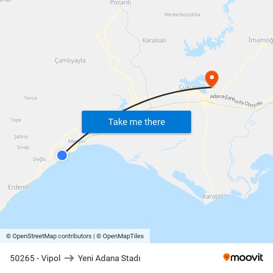 50265 - Vipol to Yeni Adana Stadı map