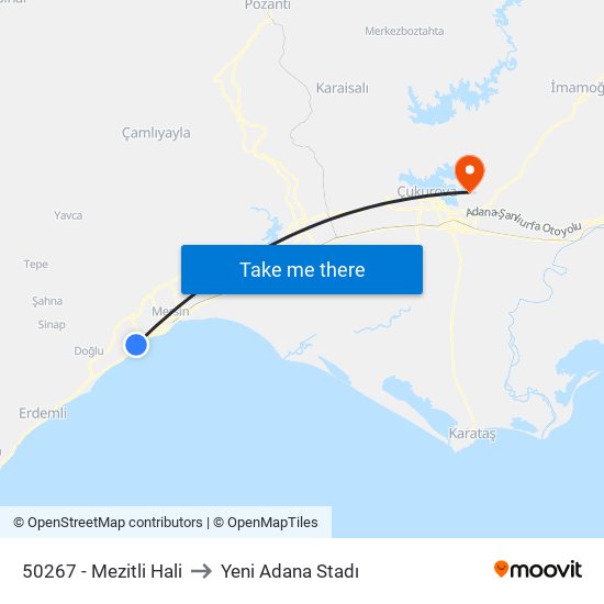 50267 - Mezitli Hali to Yeni Adana Stadı map