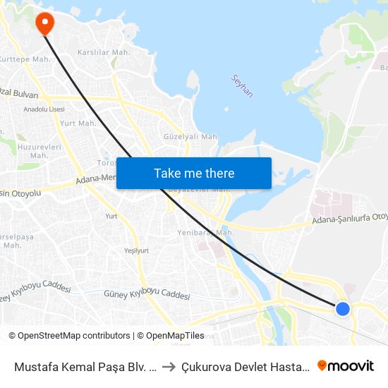 Mustafa Kemal Paşa Blv. 11b to Çukurova Devlet Hastanesi map