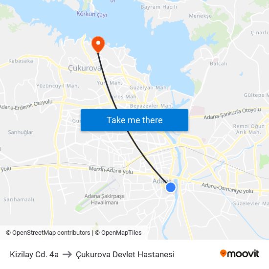 Kizilay Cd. 4a to Çukurova Devlet Hastanesi map