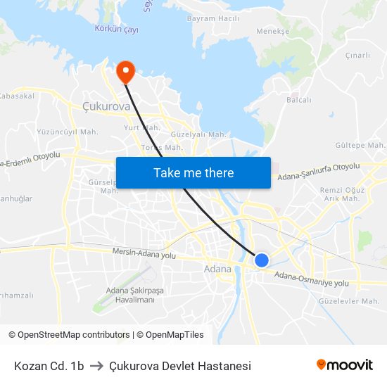 Kozan Cd. 1b to Çukurova Devlet Hastanesi map