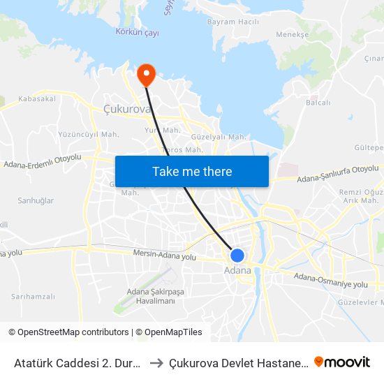 Atatürk Caddesi 2. Durak to Çukurova Devlet Hastanesi map