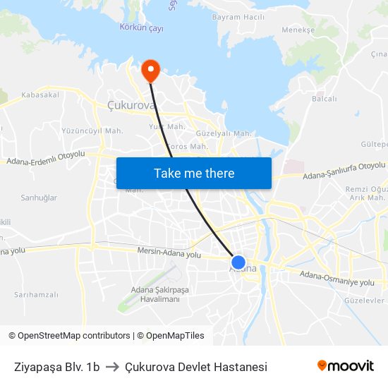 Ziyapaşa Blv. 1b to Çukurova Devlet Hastanesi map