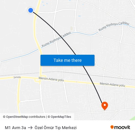 M1 Avm 3a to Özel Ömür Tıp Merkezi map