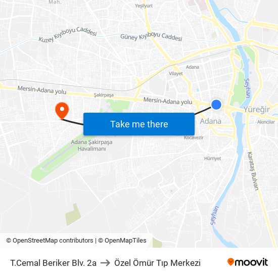 T.Cemal Beriker Blv. 2a to Özel Ömür Tıp Merkezi map