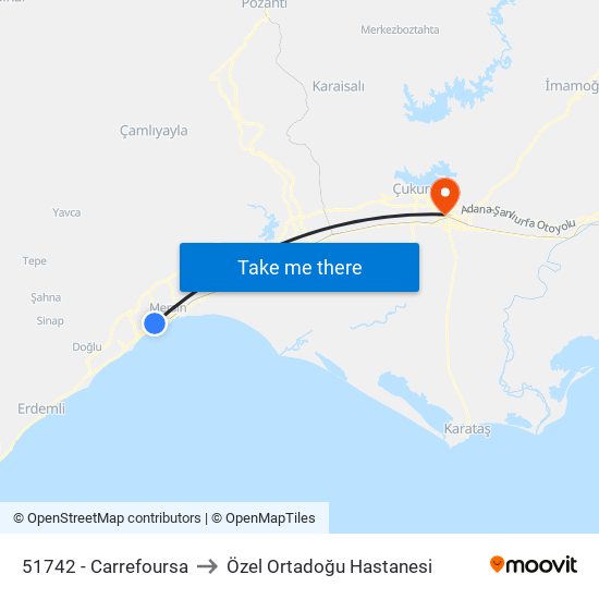 51742 - Carrefoursa to Özel Ortadoğu Hastanesi map