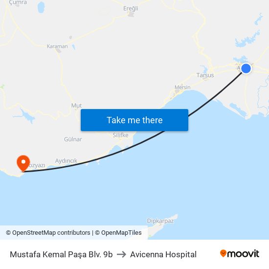 Mustafa Kemal Paşa Blv. 9b to Avicenna Hospital map