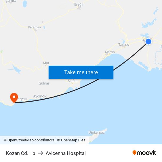 Kozan Cd. 1b to Avicenna Hospital map