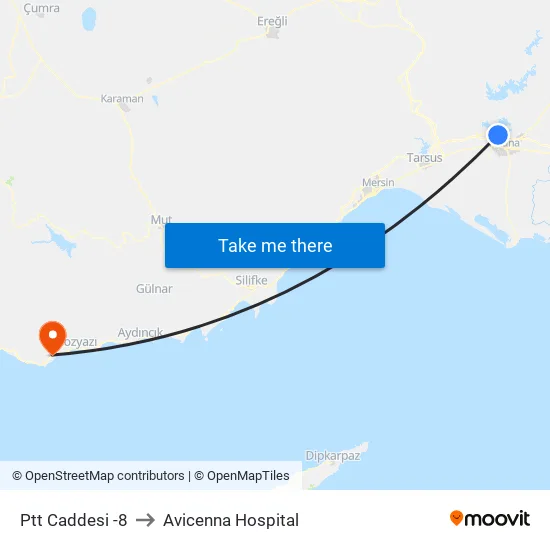 Ptt Caddesi -8 to Avicenna Hospital map