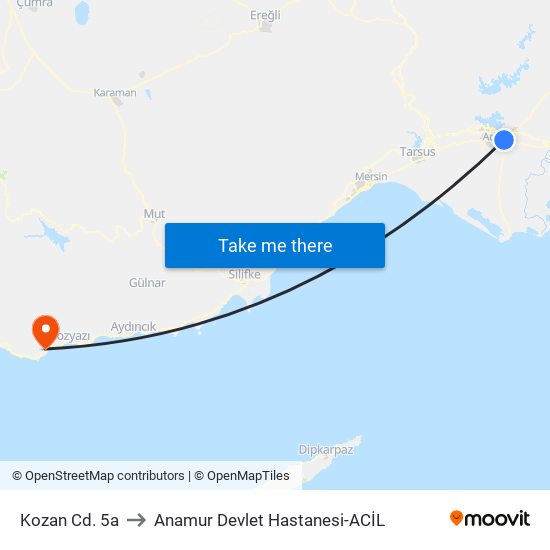 Kozan Cd. 5a to Anamur Devlet Hastanesi-ACİL map