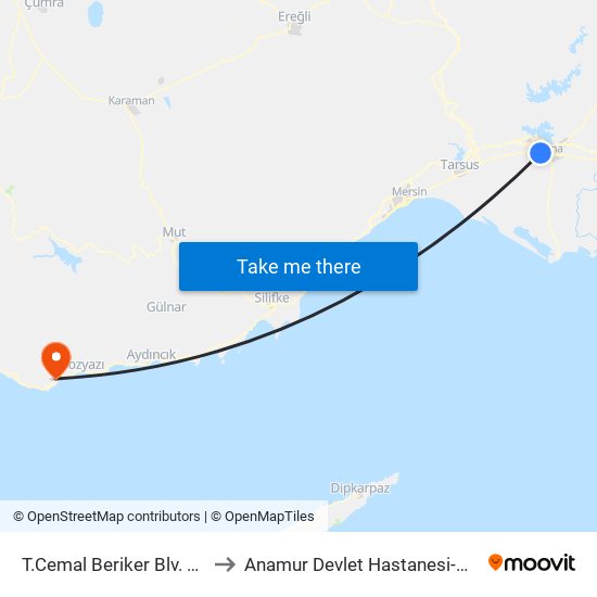 T.Cemal Beriker Blv. 10a to Anamur Devlet Hastanesi-ACİL map