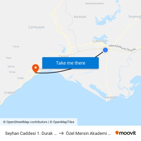 Seyhan Caddesi 1. Durak Taşköprü to Özel Mersin Akademi Hastanesi map