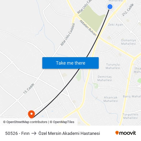 50526 - Fırın to Özel Mersin Akademi Hastanesi map