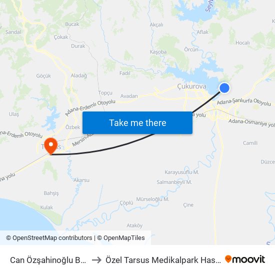 Can Özşahinoğlu Blv. 1a to Özel Tarsus Medikalpark Hastanesi map
