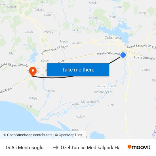 Dr.Ali Menteşoğlu Cd. 2a to Özel Tarsus Medikalpark Hastanesi map