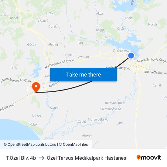 T.Özal Blv. 4b to Özel Tarsus Medikalpark Hastanesi map