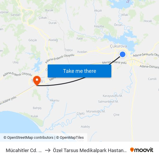 Mücahitler Cd. 1a to Özel Tarsus Medikalpark Hastanesi map