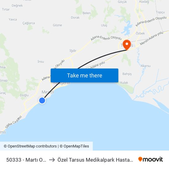 50333 - Martı Otel to Özel Tarsus Medikalpark Hastanesi map
