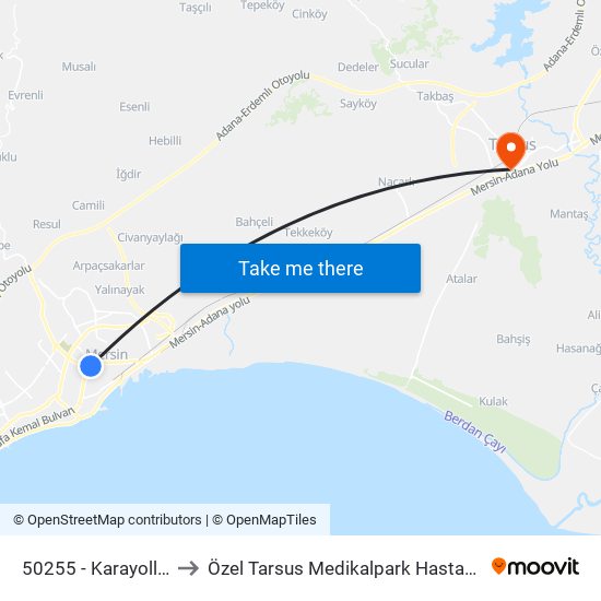 50255 - Karayolları to Özel Tarsus Medikalpark Hastanesi map