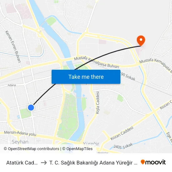Atatürk Caddesi 3a to T. C. Sağlık Bakanlığı Adana Yüreğir Devlet Hastanesi map